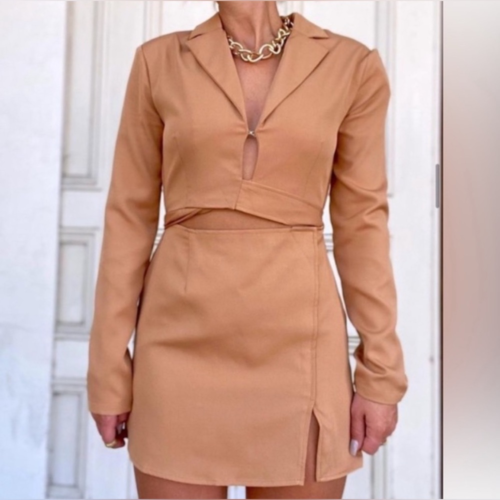 HYFVE Tan Belted Blazer Mini Dress